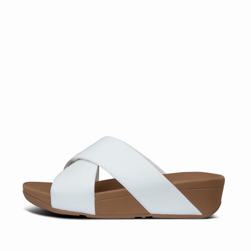 FitFlop Lulu Leder Criss Cross Weiß - FitFlop Pantoletten Damen Schweiz [LFWO-62134]